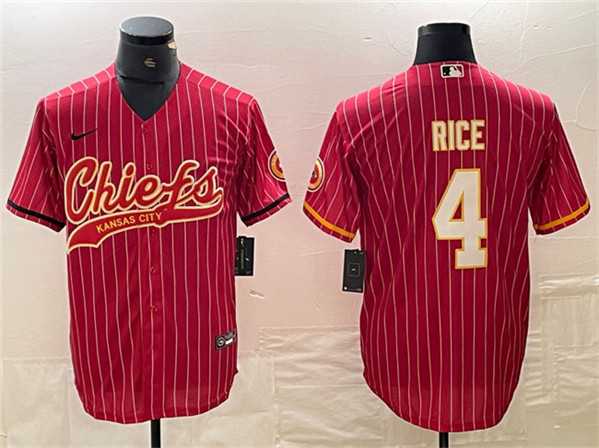 Mens Kansas City Chiefs #4 Rashee Rice Red Cool Base Stitched Baseball Jersey